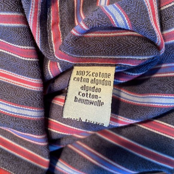 Visconti Large Button Down Dress Shirt Stripes 2 Ply Mercerized Cotton - Picture 7 of 7